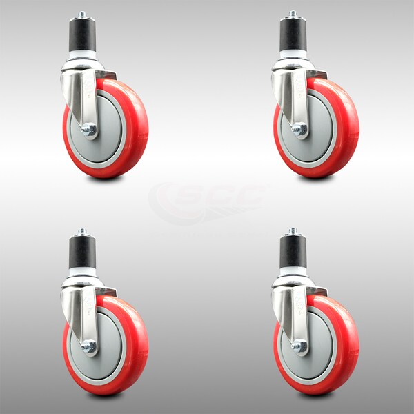 Service Caster 5 Inch 316SS Red Polyurethane Swivel 1-3/4 Inch Expanding Stem Caster Set SCC SCC-SS316EX20S514-PPUB-RED-134-4 - main